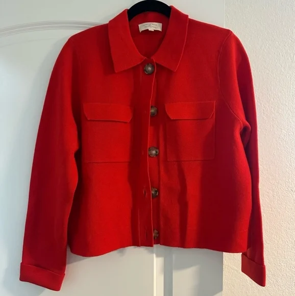 SÉZANE Betty Coral Red Merino Wool Knit Cardigan Jacket Size Medium New - Picture 4 of 11
